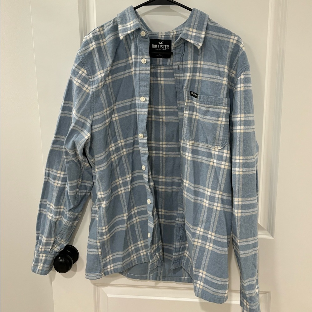 Hollister Blue + White Flannel